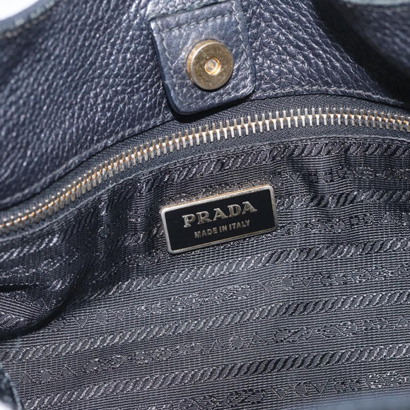 PRADA Shoulder Bag Leather Black Gold Auth 211133V