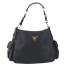 PRADA Shoulder Bag Leather Black Gold Auth 211133V-2