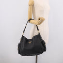 PRADA Shoulder Bag Leather Black Gold Auth 211133V-22