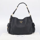 PRADA Shoulder Bag Leather Black Gold Auth 211133V-23