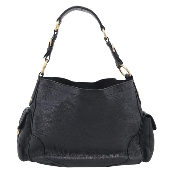 PRADA Shoulder Bag Leather Black Gold Auth 211133V