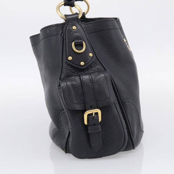 PRADA Shoulder Bag Leather Black Gold Auth 211133V