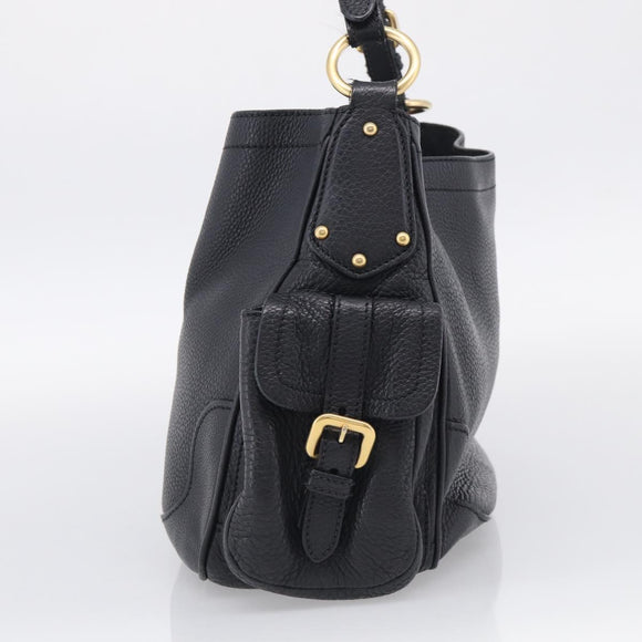 PRADA Shoulder Bag Leather Black Gold Auth 211133V