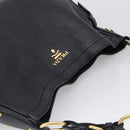 PRADA Shoulder Bag Leather Black Gold Auth 211133V-6