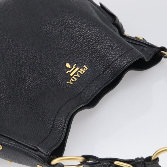 PRADA Shoulder Bag Leather Black Gold Auth 211133V