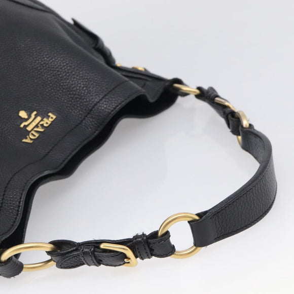 PRADA Shoulder Bag Leather Black Gold Auth 211133V