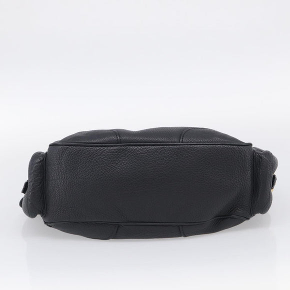 PRADA Shoulder Bag Leather Black Gold Auth 211133V