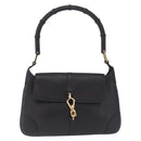 GUCCI Bamboo Shoulder Bag Leather Black Gold 001 4096 Auth 211134A-2