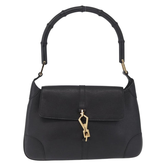 GUCCI Bamboo Shoulder Bag Leather Black Gold 001 4096 Auth 211134A