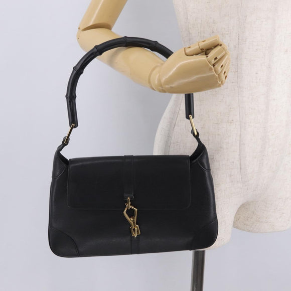 GUCCI Bamboo Shoulder Bag Leather Black Gold 001 4096 Auth 211134A