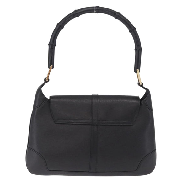 GUCCI Bamboo Shoulder Bag Leather Black Gold 001 4096 Auth 211134A