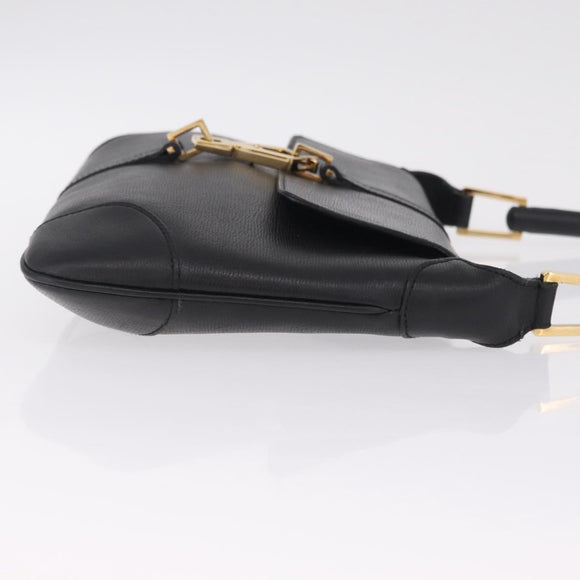 GUCCI Bamboo Shoulder Bag Leather Black Gold 001 4096 Auth 211134A