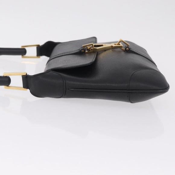 GUCCI Bamboo Shoulder Bag Leather Black Gold 001 4096 Auth 211134A