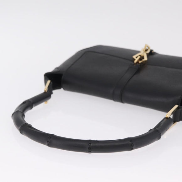 GUCCI Bamboo Shoulder Bag Leather Black Gold 001 4096 Auth 211134A