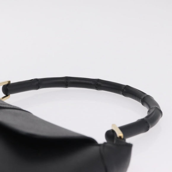 GUCCI Bamboo Shoulder Bag Leather Black Gold 001 4096 Auth 211134A