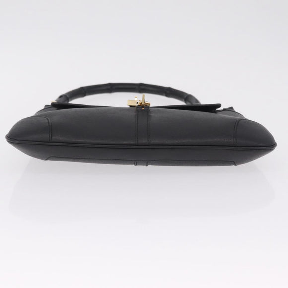 GUCCI Bamboo Shoulder Bag Leather Black Gold 001 4096 Auth 211134A