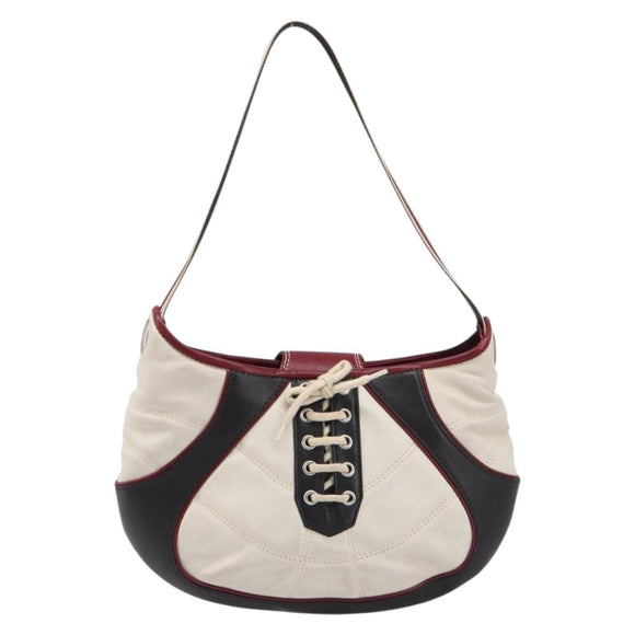 CELINE Shoulder Bag Leather Ivory Silver Auth 211136A
