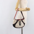 CELINE Shoulder Bag Leather Ivory Silver Auth 211136A-25