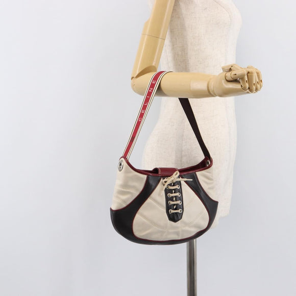 CELINE Shoulder Bag Leather Ivory Silver Auth 211136A