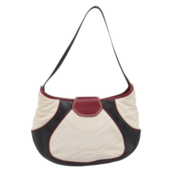 CELINE Shoulder Bag Leather Ivory Silver Auth 211136A