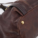 PRADA Tote Bag Leather 2way Brown Gold Auth 211140A-13