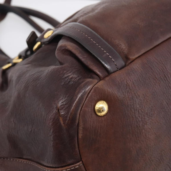 PRADA Tote Bag Leather 2way Brown Gold Auth 211140A