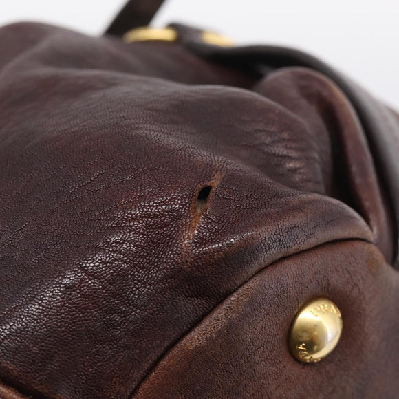 PRADA Tote Bag Leather 2way Brown Gold Auth 211140A