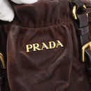 PRADA Tote Bag Leather 2way Brown Gold Auth 211140A-17