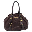 PRADA Tote Bag Leather 2way Brown Gold Auth 211140A-2