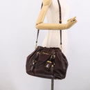 PRADA Tote Bag Leather 2way Brown Gold Auth 211140A-27