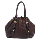 PRADA Tote Bag Leather 2way Brown Gold Auth 211140A-3