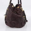 PRADA Tote Bag Leather 2way Brown Gold Auth 211140A-4