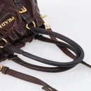 PRADA Tote Bag Leather 2way Brown Gold Auth 211140A-7