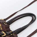 PRADA Tote Bag Leather 2way Brown Gold Auth 211140A-8