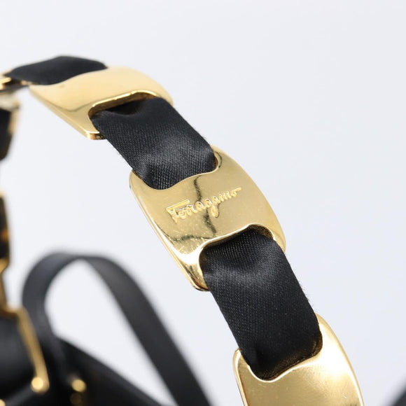 Salvatore Ferragamo Vala Hand Bag Satin 2way Black Gold Auth 211141A