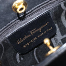 Salvatore Ferragamo Vala Hand Bag Satin 2way Black Gold Auth 211141A-17