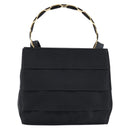 Salvatore Ferragamo Vala Hand Bag Satin 2way Black Gold Auth 211141A-2