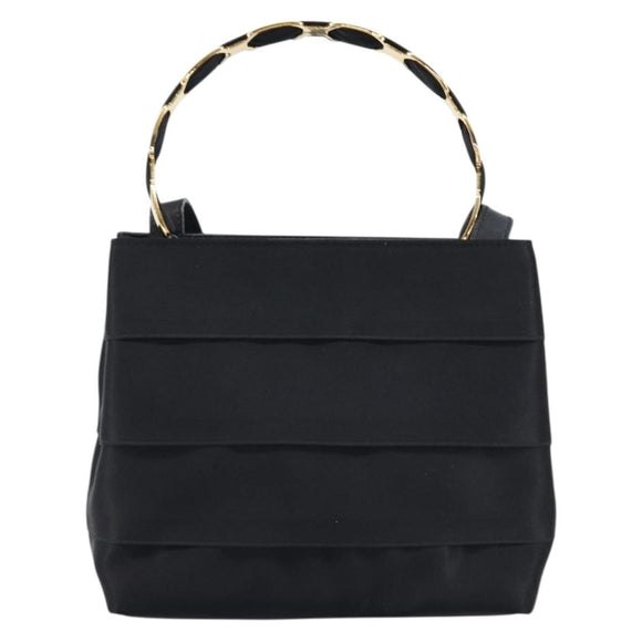 Salvatore Ferragamo Vala Hand Bag Satin 2way Black Gold Auth 211141A