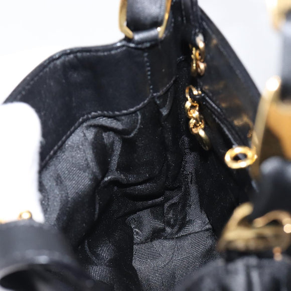 Salvatore Ferragamo Vala Hand Bag Satin 2way Black Gold Auth 211141A