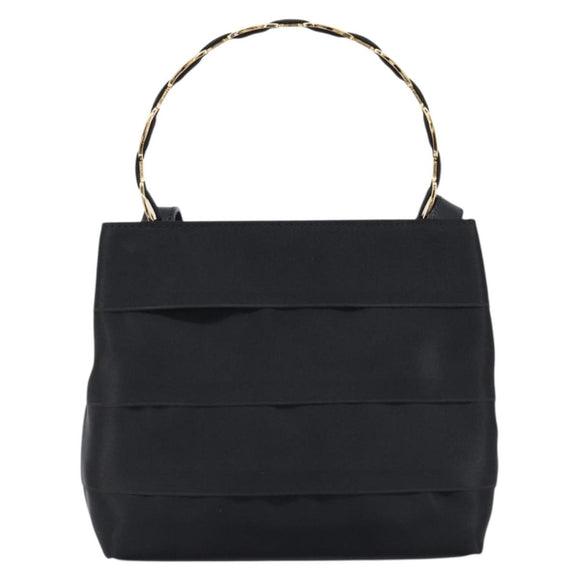 Salvatore Ferragamo Vala Hand Bag Satin 2way Black Gold Auth 211141A