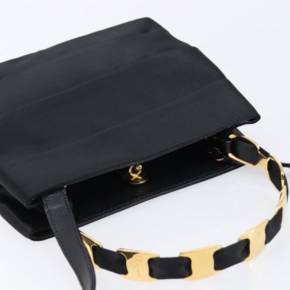 Salvatore Ferragamo Vala Hand Bag Satin 2way Black Gold Auth 211141A