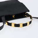 Salvatore Ferragamo Vala Hand Bag Satin 2way Black Gold Auth 211141A-7