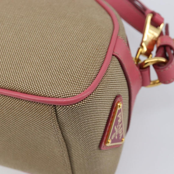 PRADA Shoulder Bag Canvas Beige Gold Auth 211147V
