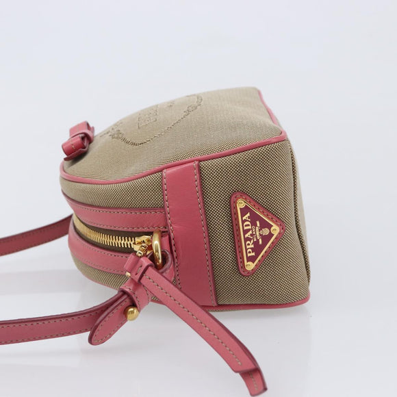 PRADA Shoulder Bag Canvas Beige Gold Auth 211147V