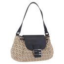 FENDI Zucchino Canvas Mamma Baguette Shoulder Bag Beige Silver Auth 211148V-1