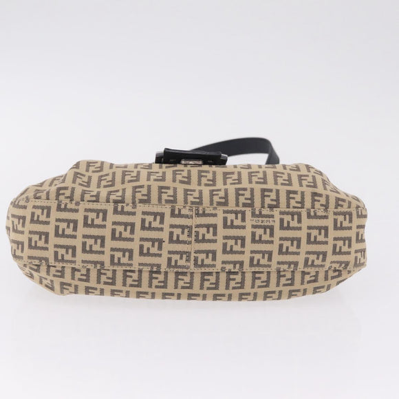 FENDI Zucchino Canvas Mamma Baguette Shoulder Bag Beige Silver Auth 211148V