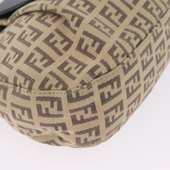 FENDI Zucchino Canvas Mamma Baguette Shoulder Bag Beige Silver Auth 211148V