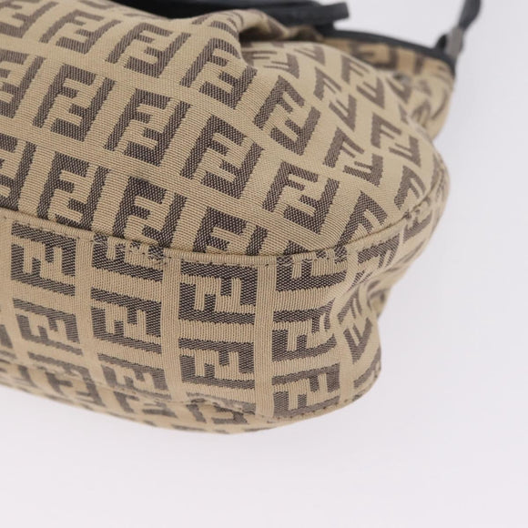 FENDI Zucchino Canvas Mamma Baguette Shoulder Bag Beige Silver Auth 211148V