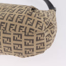 FENDI Zucchino Canvas Mamma Baguette Shoulder Bag Beige Silver Auth 211148V-14