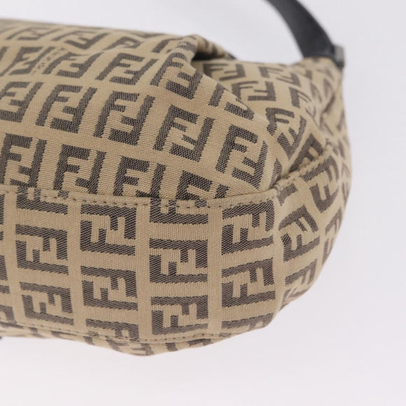 FENDI Zucchino Canvas Mamma Baguette Shoulder Bag Beige Silver Auth 211148V